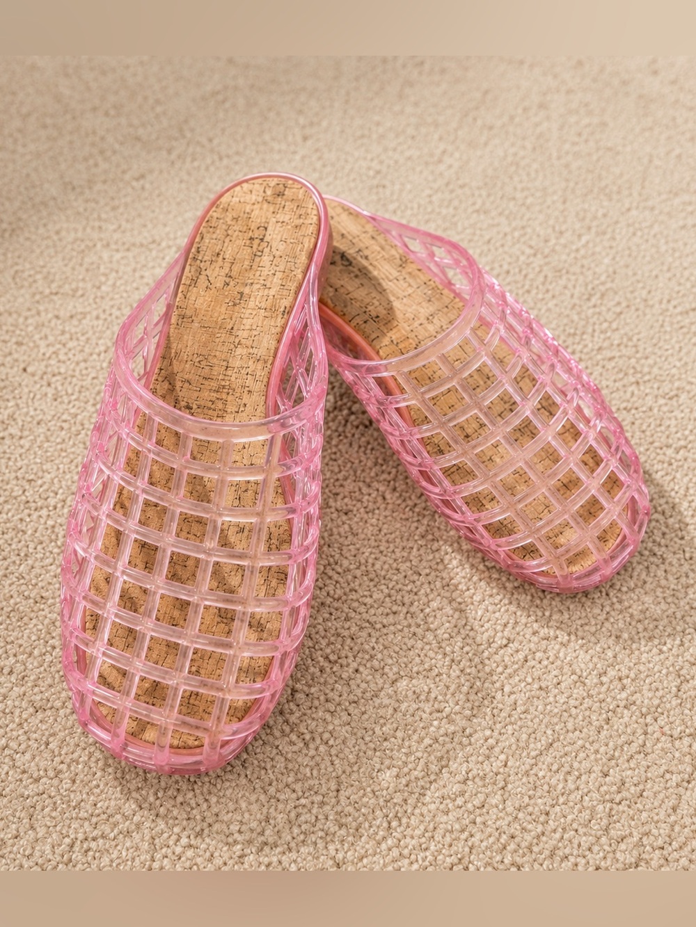 Y2K Pink Jelly Fisherman Barbiecore Clog Sandals Cork Footbed Slip On Shoes 10